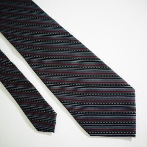 Perry Ellis Portfolio Black Silver‎ Red Striped Print Silk Tie